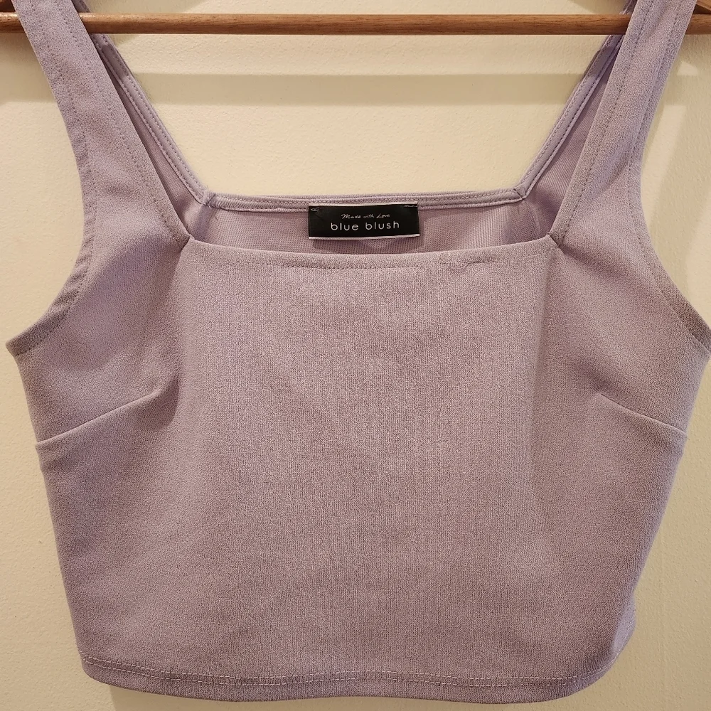 2 Piece Crop Top & Skirt Stretch Knit Set Blue Blush Size Small